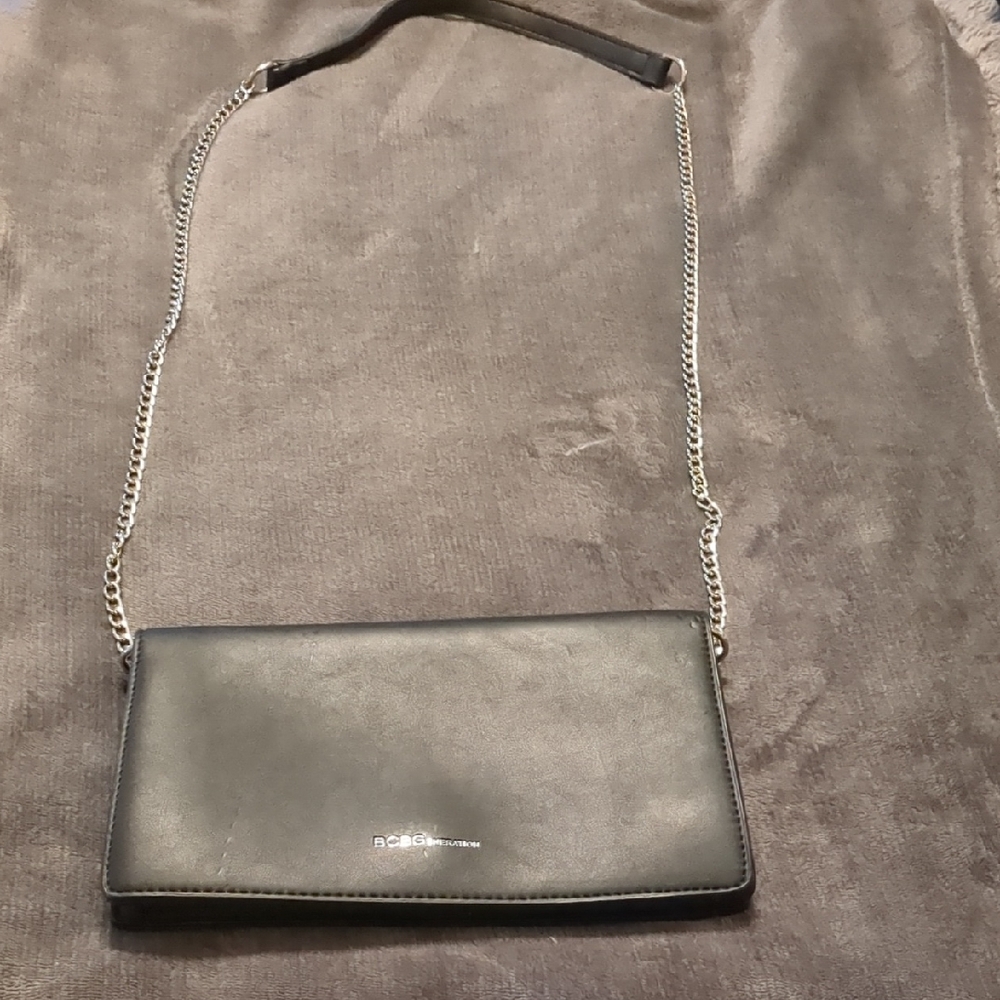 BCBGeneration Black Clutch with Silver Chain